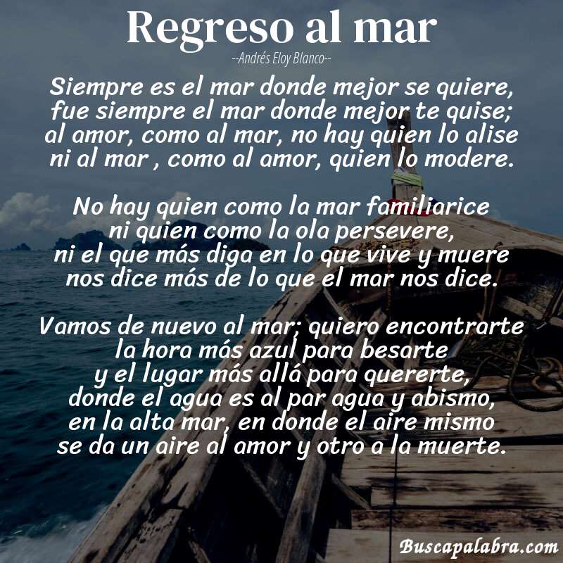 Poema Regreso al mar de Andrés Eloy Blanco con fondo de barca