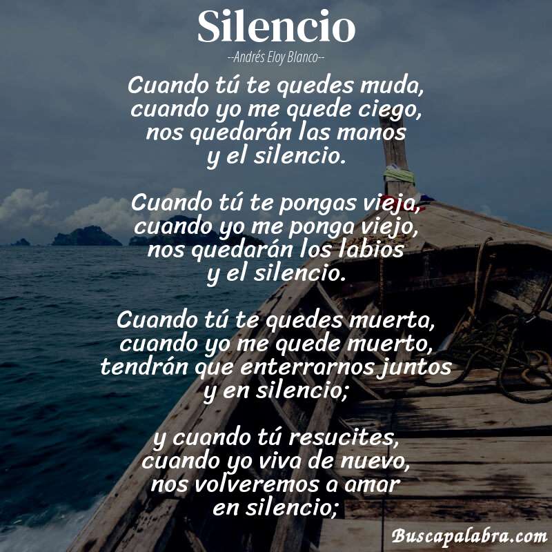 Poema Silencio de Andrés Eloy Blanco con fondo de barca