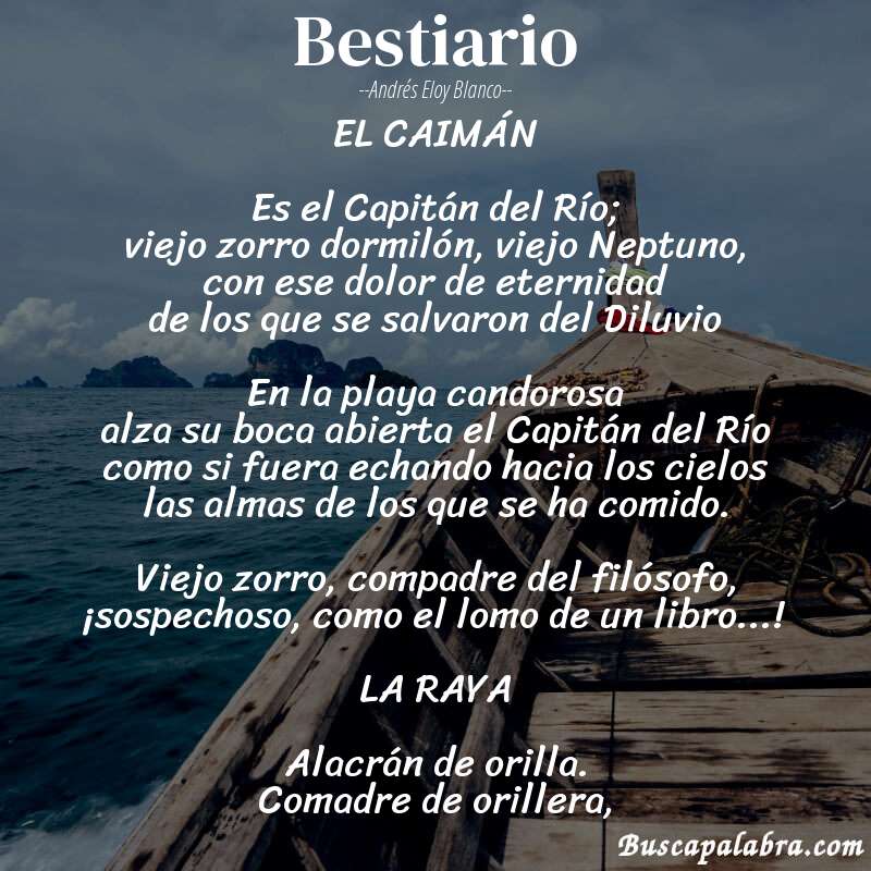 Poema Bestiario de Andrés Eloy Blanco con fondo de barca