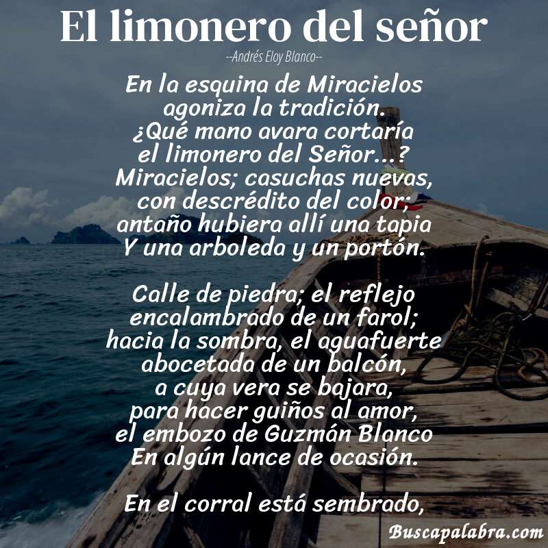 Poema El limonero del señor de Andrés Eloy Blanco con fondo de barca