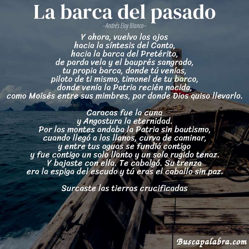 Poema La barca del pasado de Andrés Eloy Blanco con fondo de barca