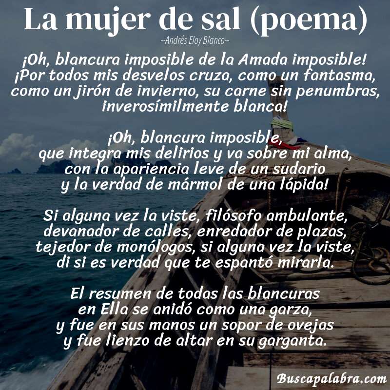 Poema La mujer de sal (poema) de Andrés Eloy Blanco con fondo de barca