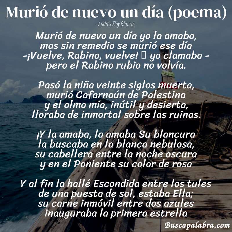 Poema Murió de nuevo un día (poema) de Andrés Eloy Blanco con fondo de barca