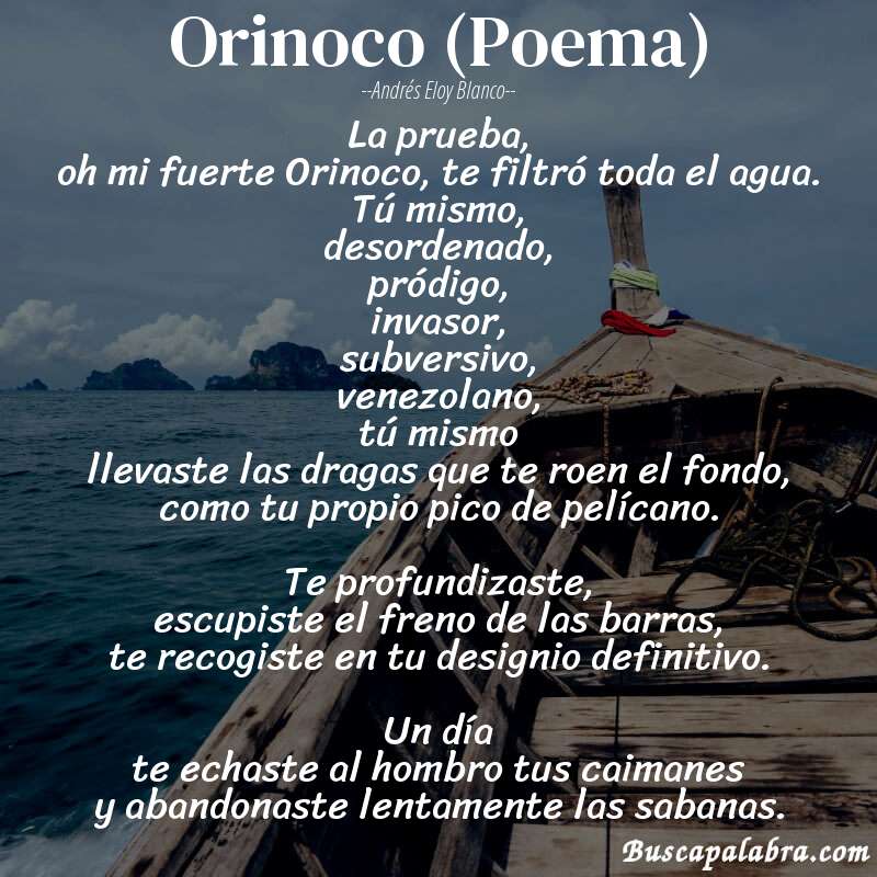 Poema Orinoco (Poema) de Andrés Eloy Blanco con fondo de barca