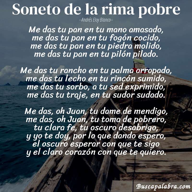 Poema Soneto de la rima pobre de Andrés Eloy Blanco con fondo de barca
