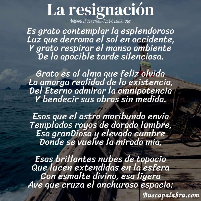 Poema La resignación de Antonia Díaz Fernández de Lamarque con fondo de barca