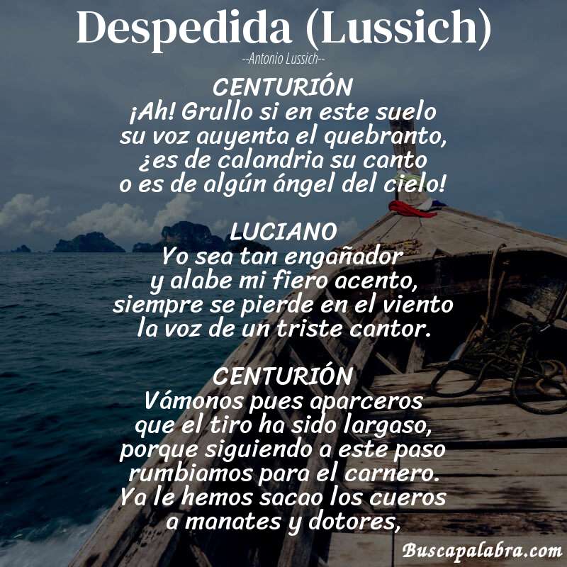 Poema Despedida (Lussich) de Antonio Lussich con fondo de barca
