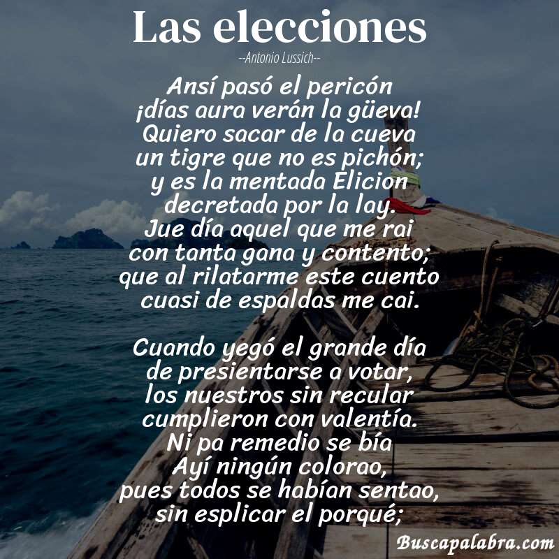 Poema Las elecciones de Antonio Lussich con fondo de barca