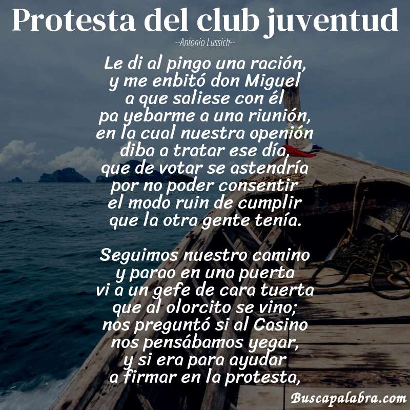 Poema Protesta del club juventud de Antonio Lussich con fondo de barca