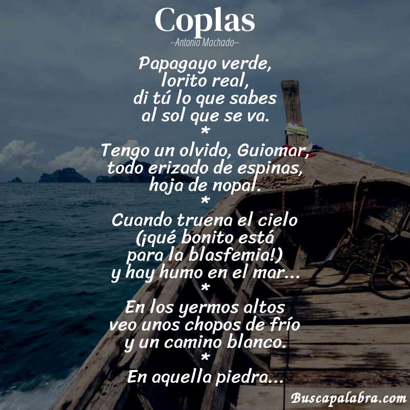 Poema Coplas de Antonio Machado con fondo de barca