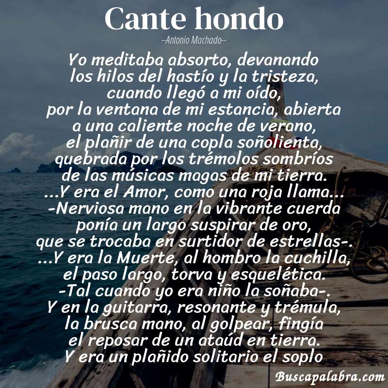 Poema Cante hondo de Antonio Machado con fondo de barca
