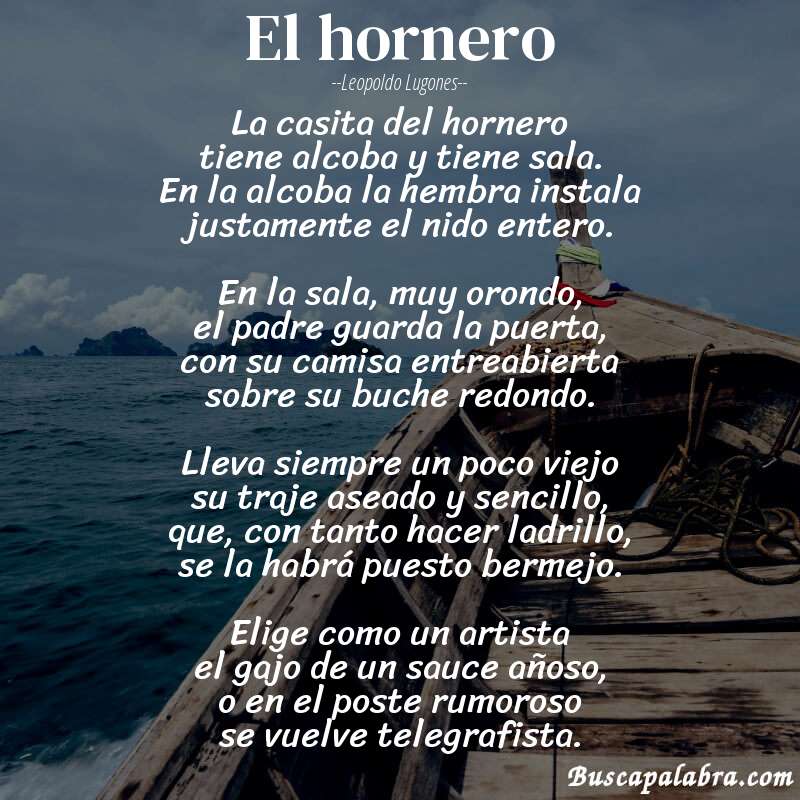 Poema El hornero de Leopoldo Lugones con fondo de barca