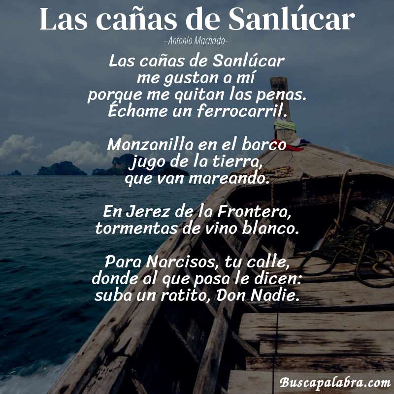 Poema Las cañas de Sanlúcar de Antonio Machado con fondo de barca