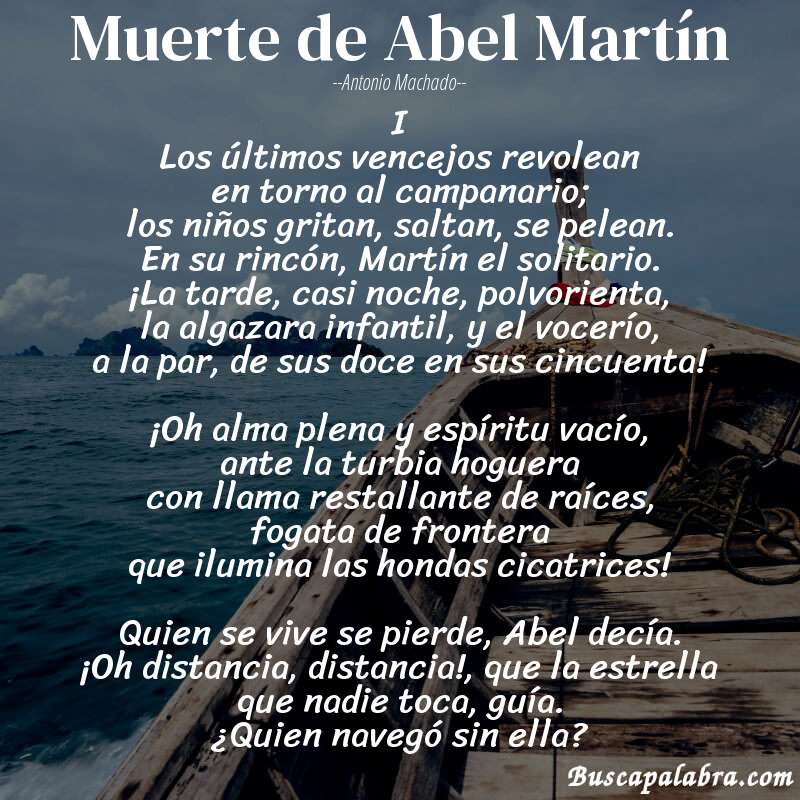 Poema Muerte de Abel Martín de Antonio Machado con fondo de barca