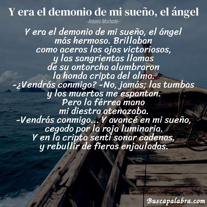 Poema Y era el demonio de mi sueño, el ángel de Antonio Machado con fondo de barca