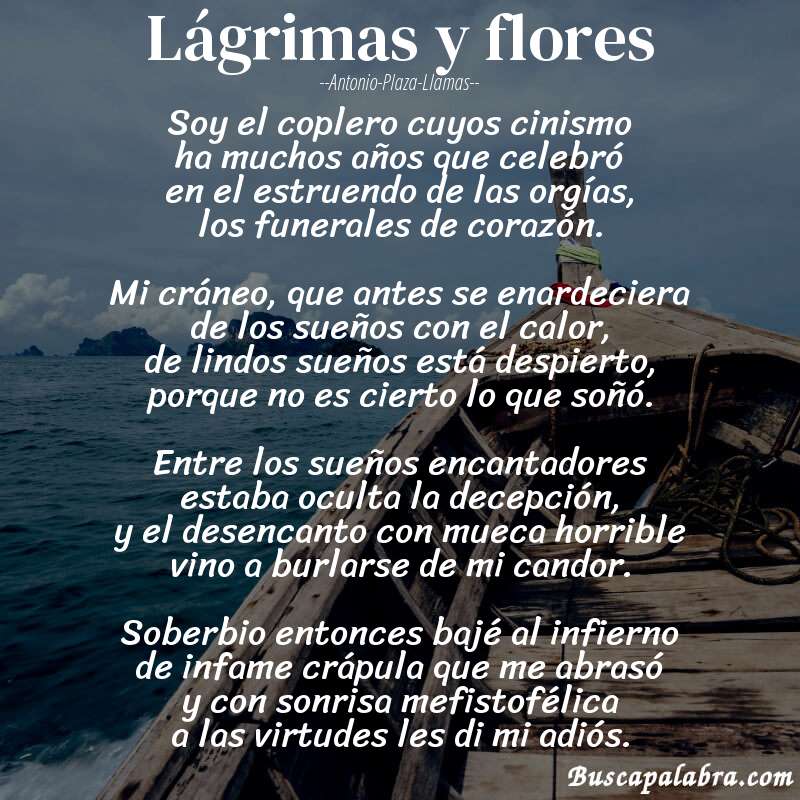 Poema lágrimas y flores de Antonio-Plaza-Llamas con fondo de barca