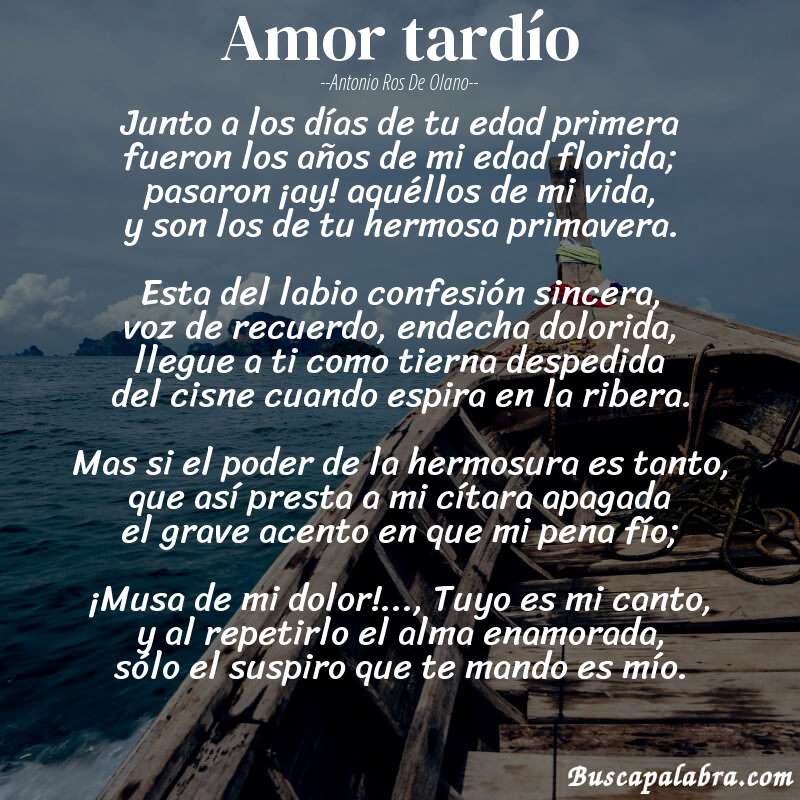 Poema Amor tardío de Antonio Ros de Olano con fondo de barca