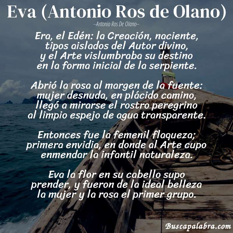 Poema Eva (Antonio Ros de Olano) de Antonio Ros de Olano con fondo de barca