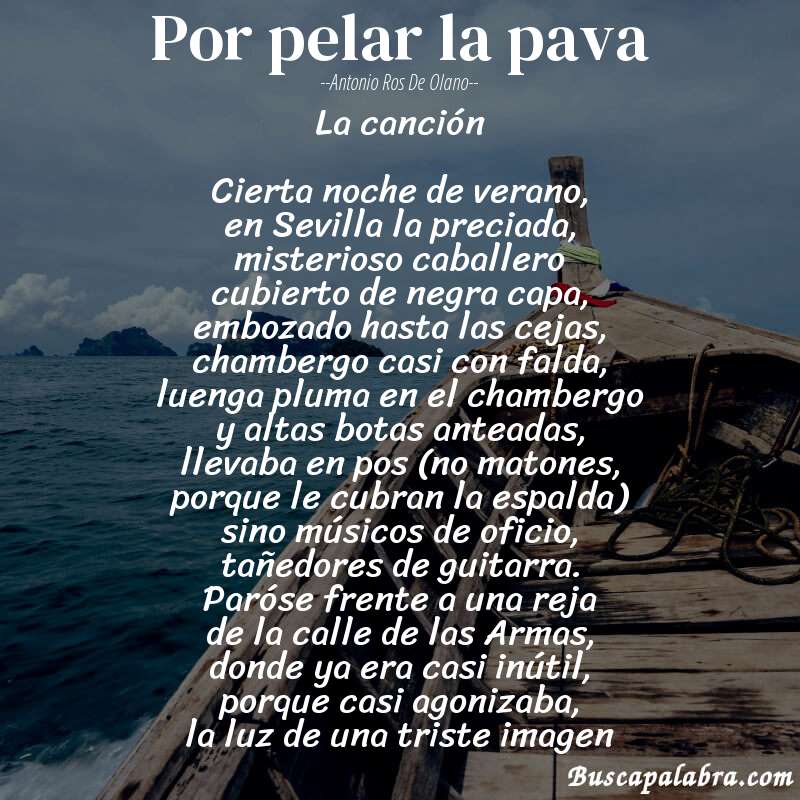 Poema Por pelar la pava de Antonio Ros de Olano con fondo de barca