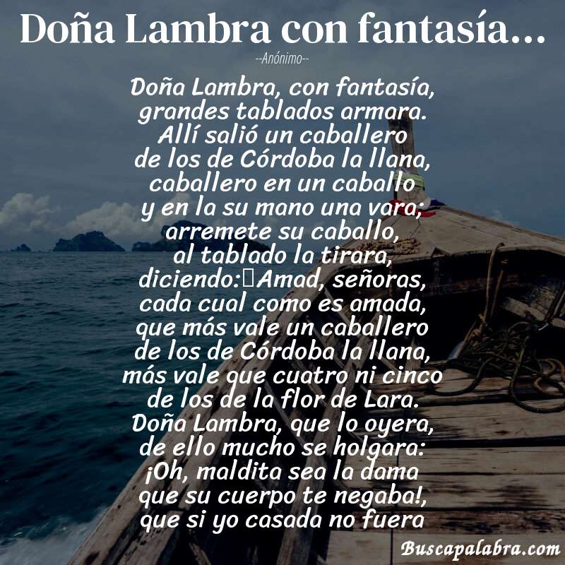Poema Doña Lambra con fantasía... de Anónimo con fondo de barca