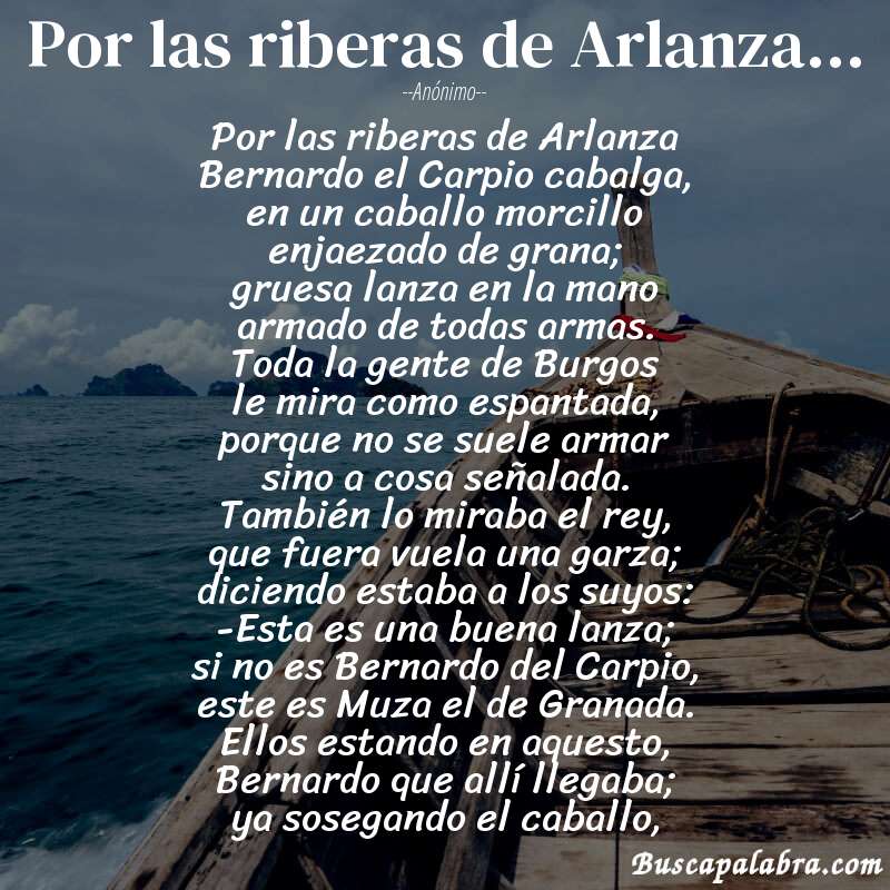 Poema Por las riberas de Arlanza... de Anónimo con fondo de barca
