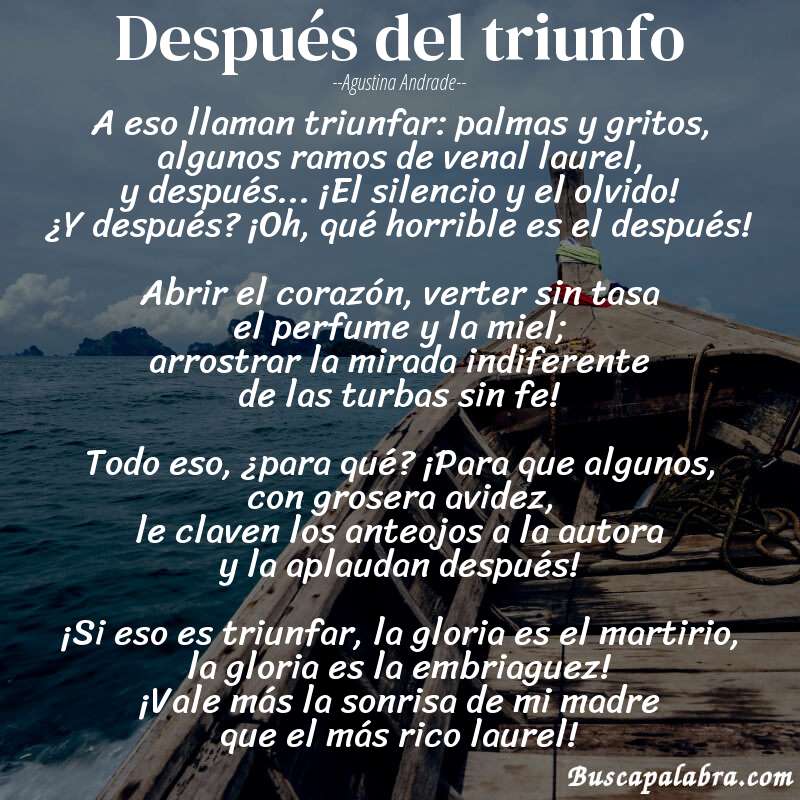 Poema Después del triunfo de Agustina Andrade con fondo de barca