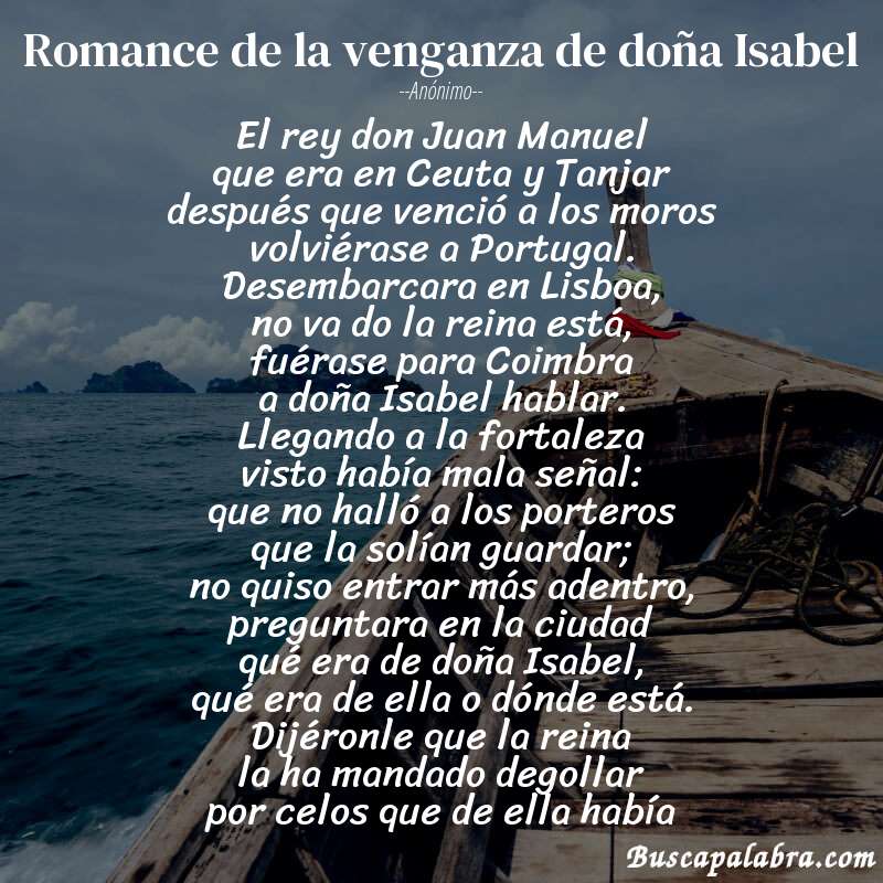 Poema Romance de la venganza de doña Isabel de Anónimo con fondo de barca