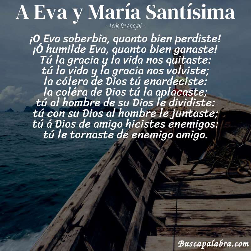 Poema A Eva y María Santísima de León de Arroyal con fondo de barca