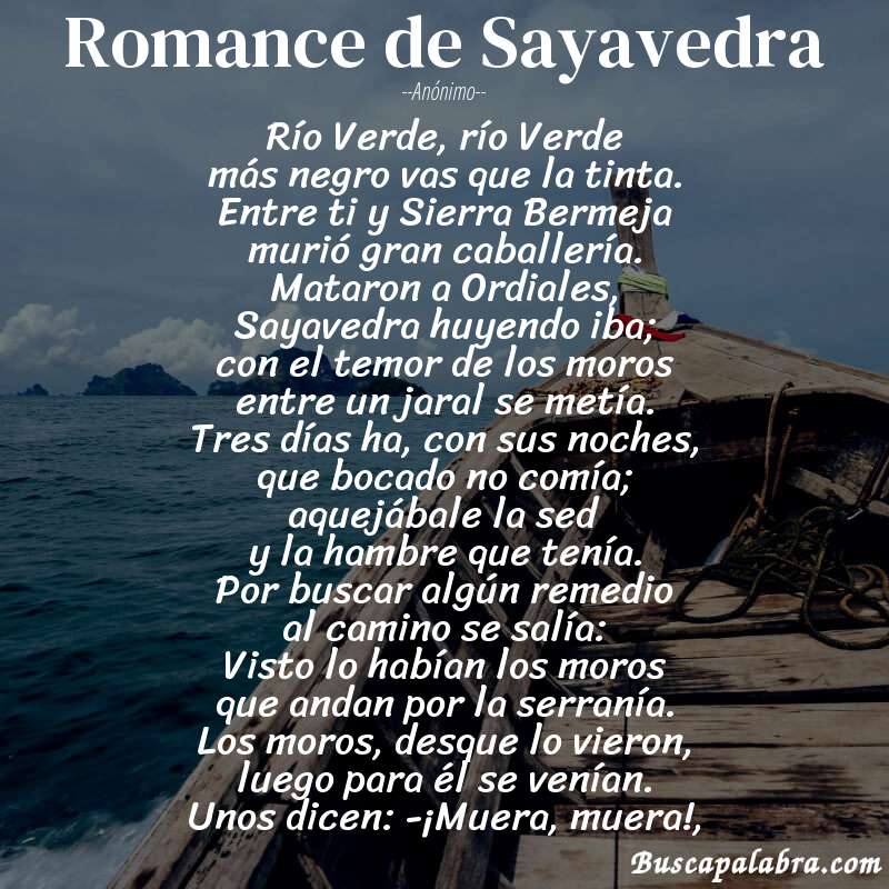 Poema Romance de Sayavedra de Anónimo con fondo de barca
