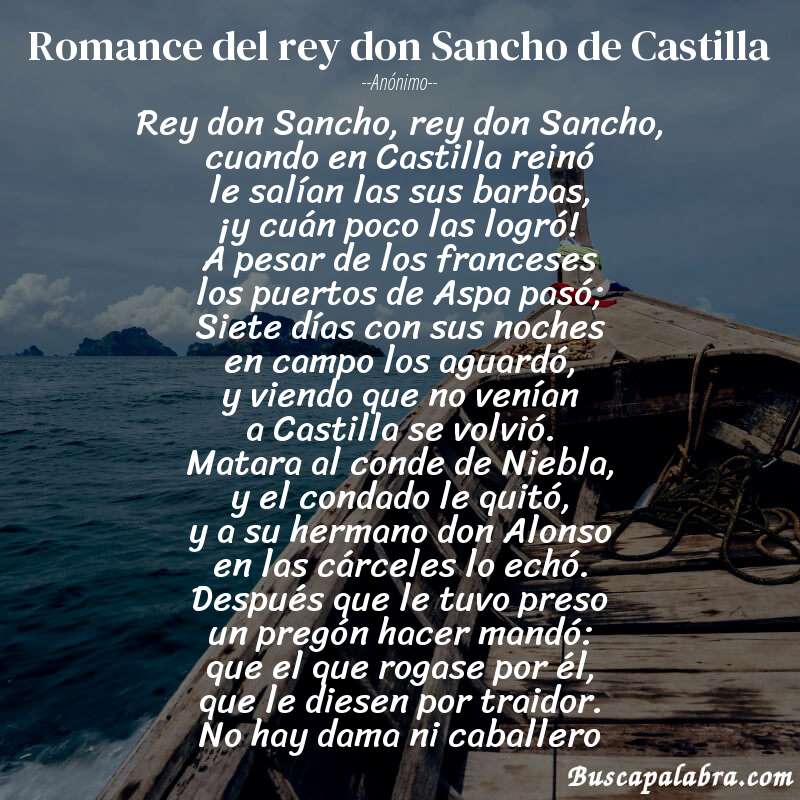 Poema Romance del rey don Sancho de Castilla de Anónimo con fondo de barca