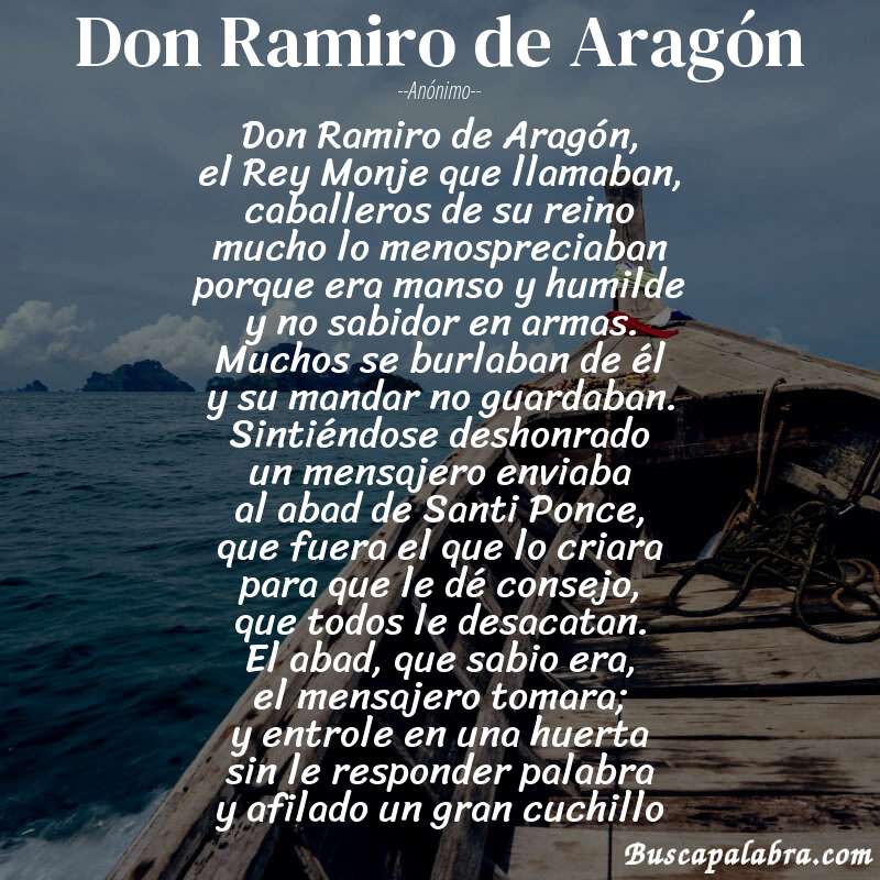 Poema Don Ramiro de Aragón de Anónimo con fondo de barca