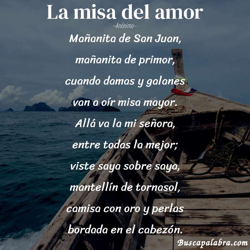 Poema La misa del amor de Anónimo con fondo de barca