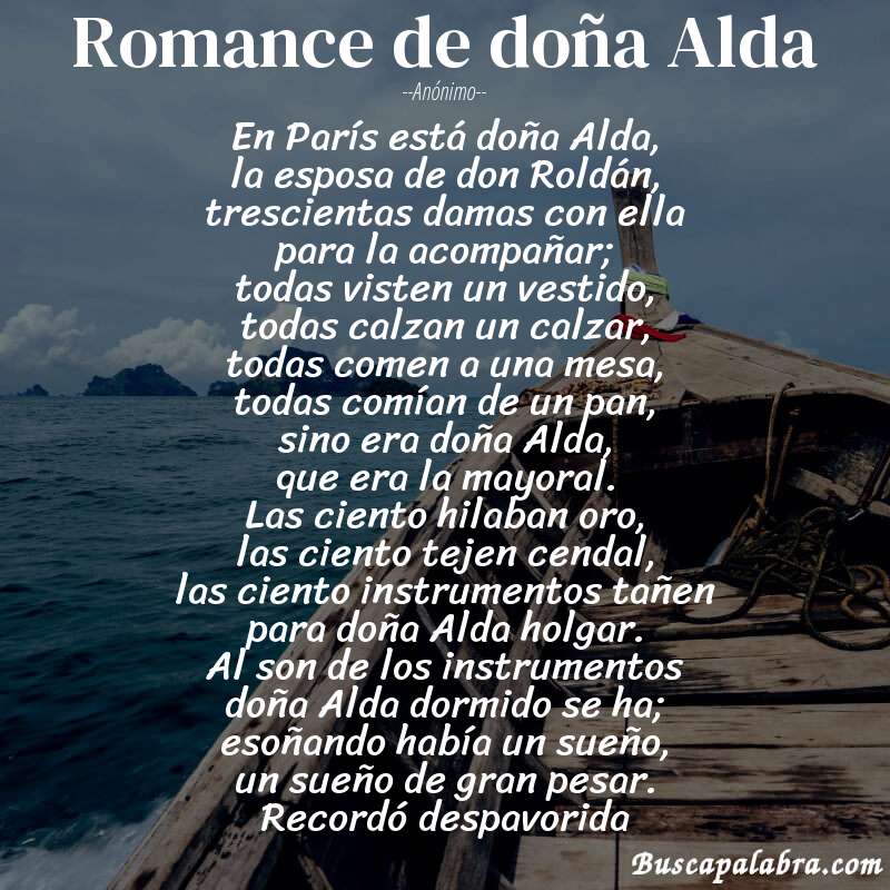 Poema Romance de doña Alda de Anónimo con fondo de barca