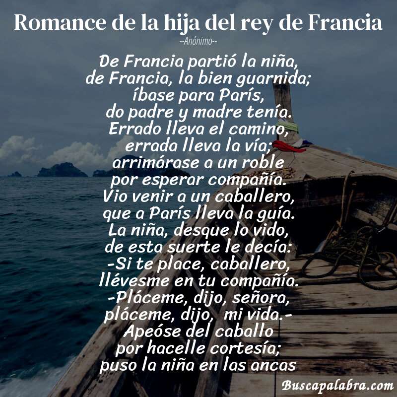 Poema Romance de la hija del rey de Francia de Anónimo con fondo de barca
