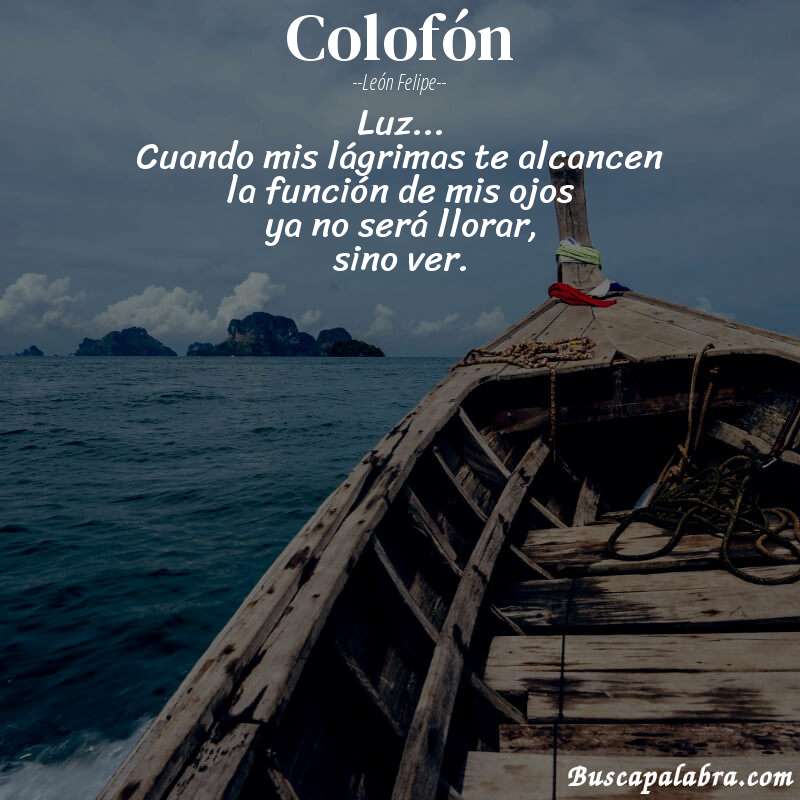 Poema colofón de León Felipe con fondo de barca