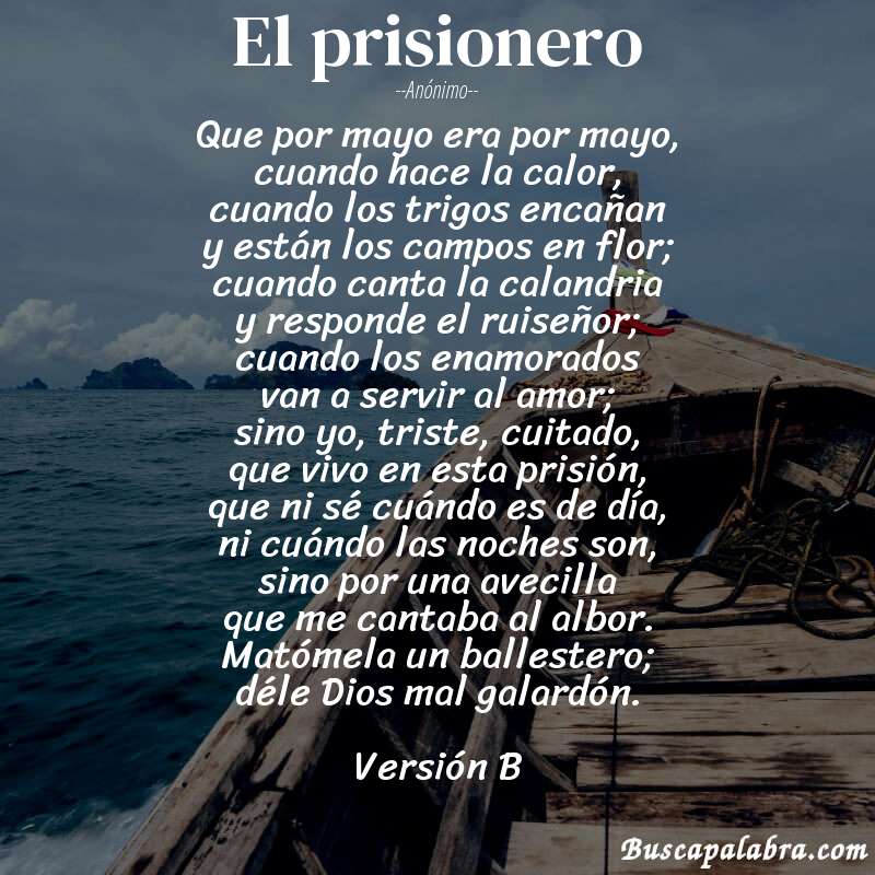 Poema El prisionero de Anónimo con fondo de barca