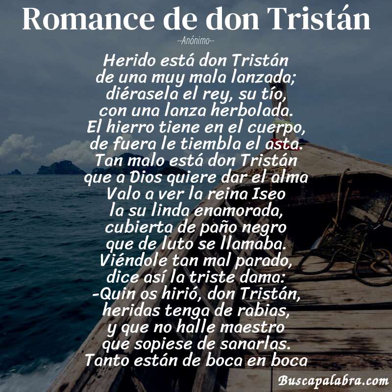 Poema Romance de don Tristán de Anónimo con fondo de barca
