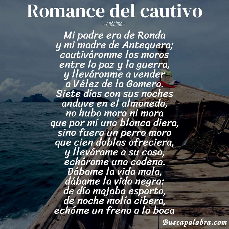 Poema Romance del cautivo de Anónimo con fondo de barca