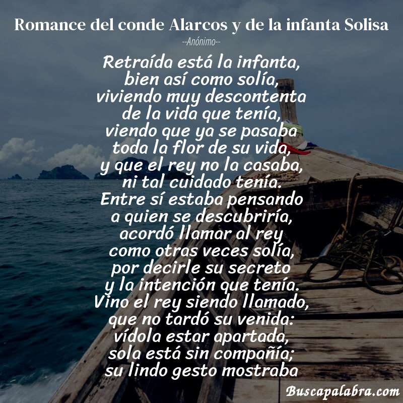 Poema Romance del conde Alarcos y de la infanta Solisa de Anónimo con fondo de barca