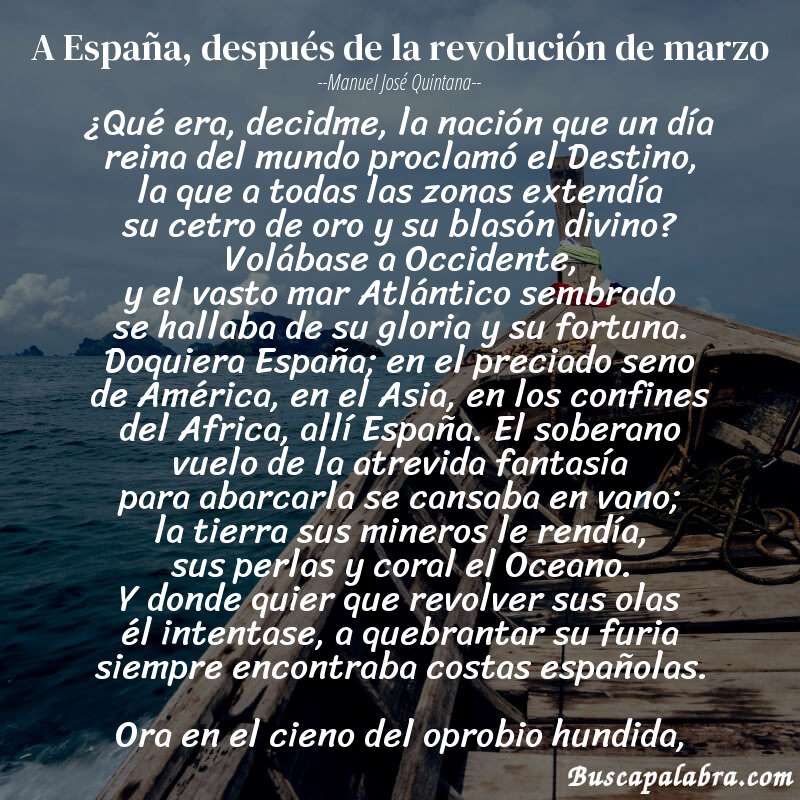Poema A España, después de la revolución de marzo de Manuel José Quintana con fondo de barca