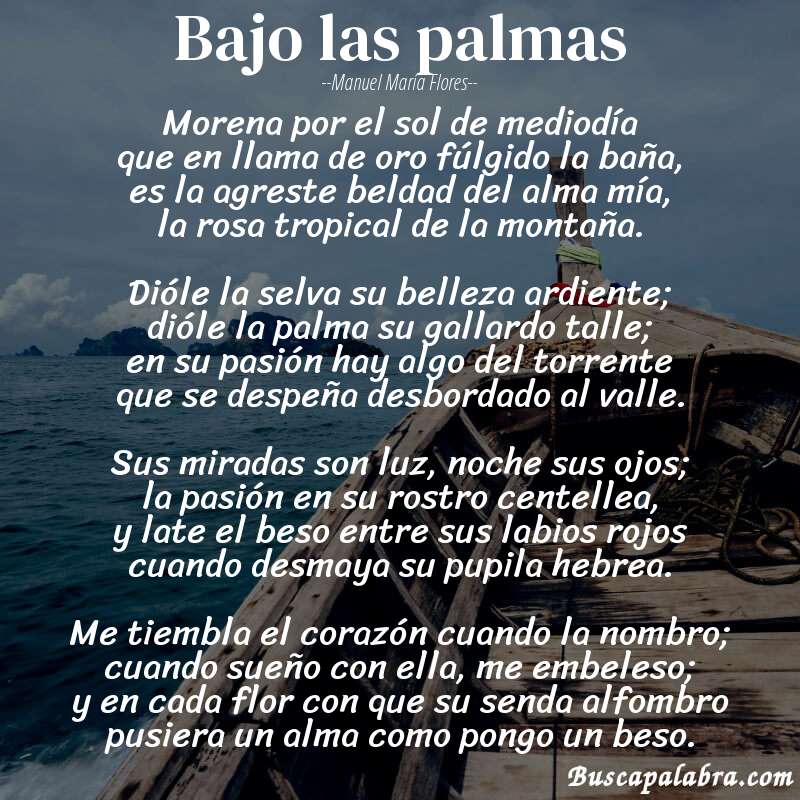 Poema bajo las palmas de Manuel María Flores con fondo de barca