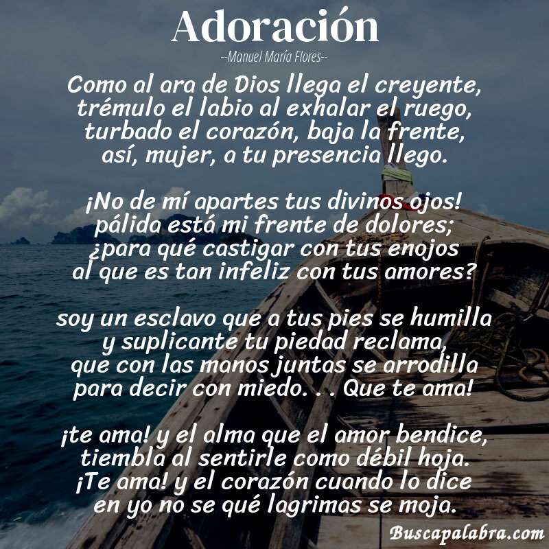 Poema adoración de Manuel María Flores con fondo de barca