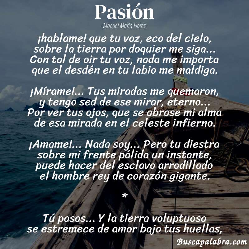 Poema pasión de Manuel María Flores con fondo de barca