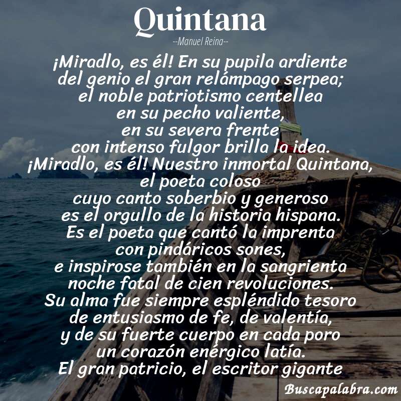 Poema Quintana de Manuel Reina con fondo de barca