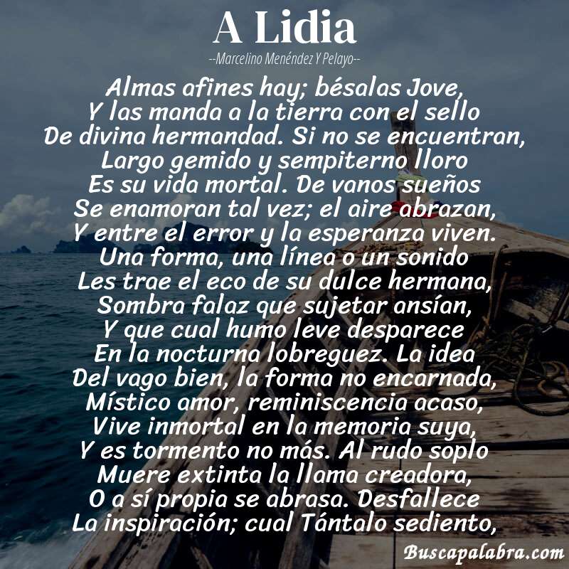Poema A Lidia de Marcelino Menéndez y Pelayo con fondo de barca