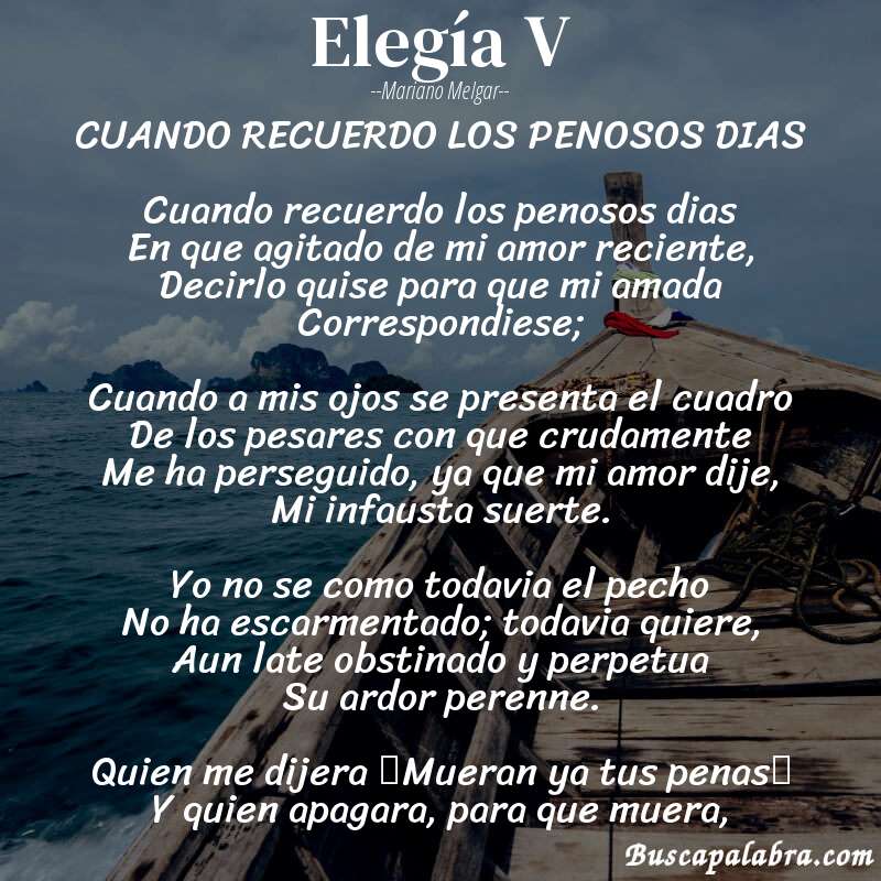 Poema Elegía V de Mariano Melgar con fondo de barca