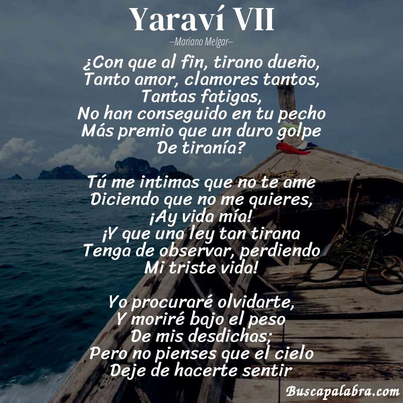 Poema Yaraví VII de Mariano Melgar con fondo de barca