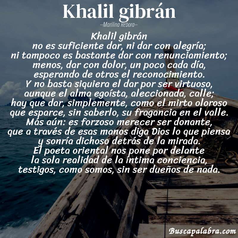 Poema khalil gibrán de Marilina Rébora con fondo de barca