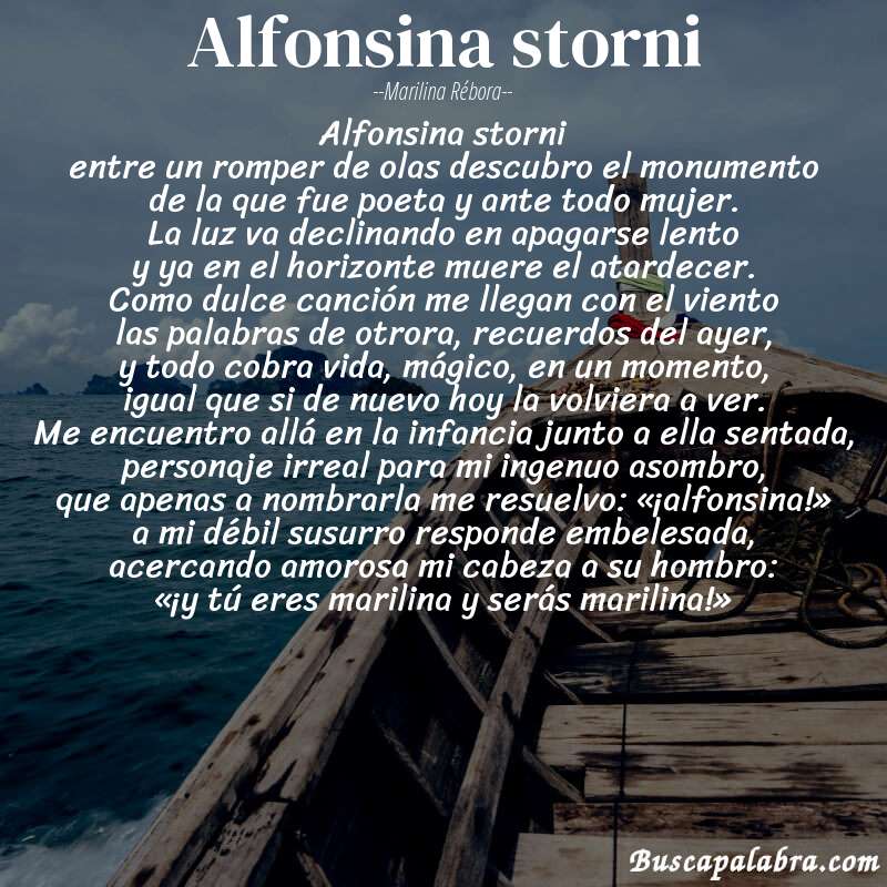 Poema alfonsina storni de Marilina Rébora con fondo de barca