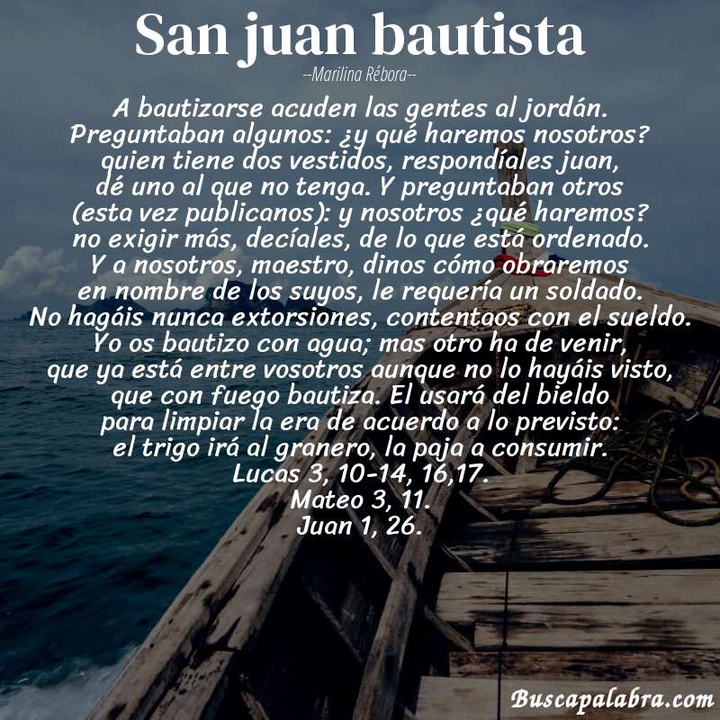 Poema san juan bautista de Marilina Rébora con fondo de barca